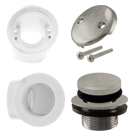 Westbrass Sch. 40 PVC 1-1/2" Plumber's Pack Tip-Toe Bathtub Drain & Two-Hole Overflow, Satin Nickel D532-07